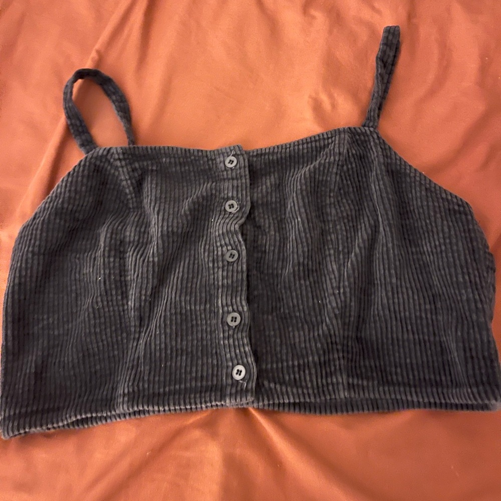 Corduroy navy blue cropped button down top